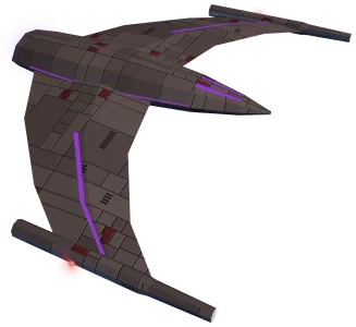 A Morgon fighter, dark bronze with glowing violet seams