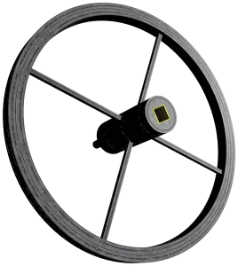 A human space station: a wheel with a hub and four spokes